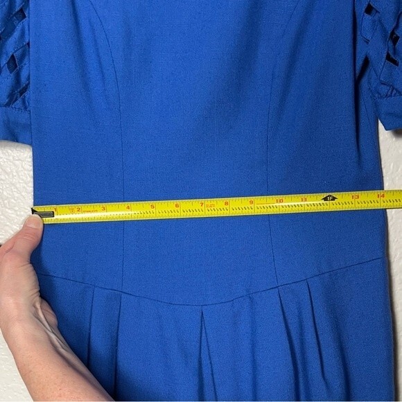 Vintage Warren Petites Sz 2P Cocktail Dress Formal Royal Blue Lattice Sleeves - Picture 11 of 12